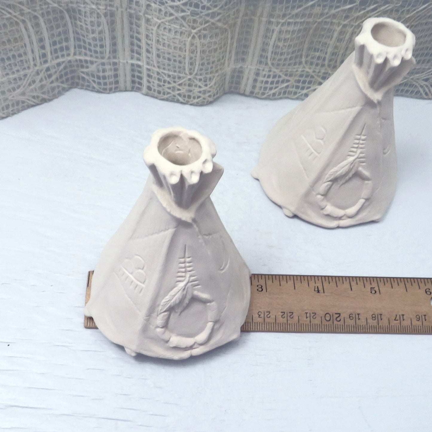 Unpainted Ceramic TeePee Figurines, Ready to Paint Handmade Tee Pee Statues, Paintable Bisqueware