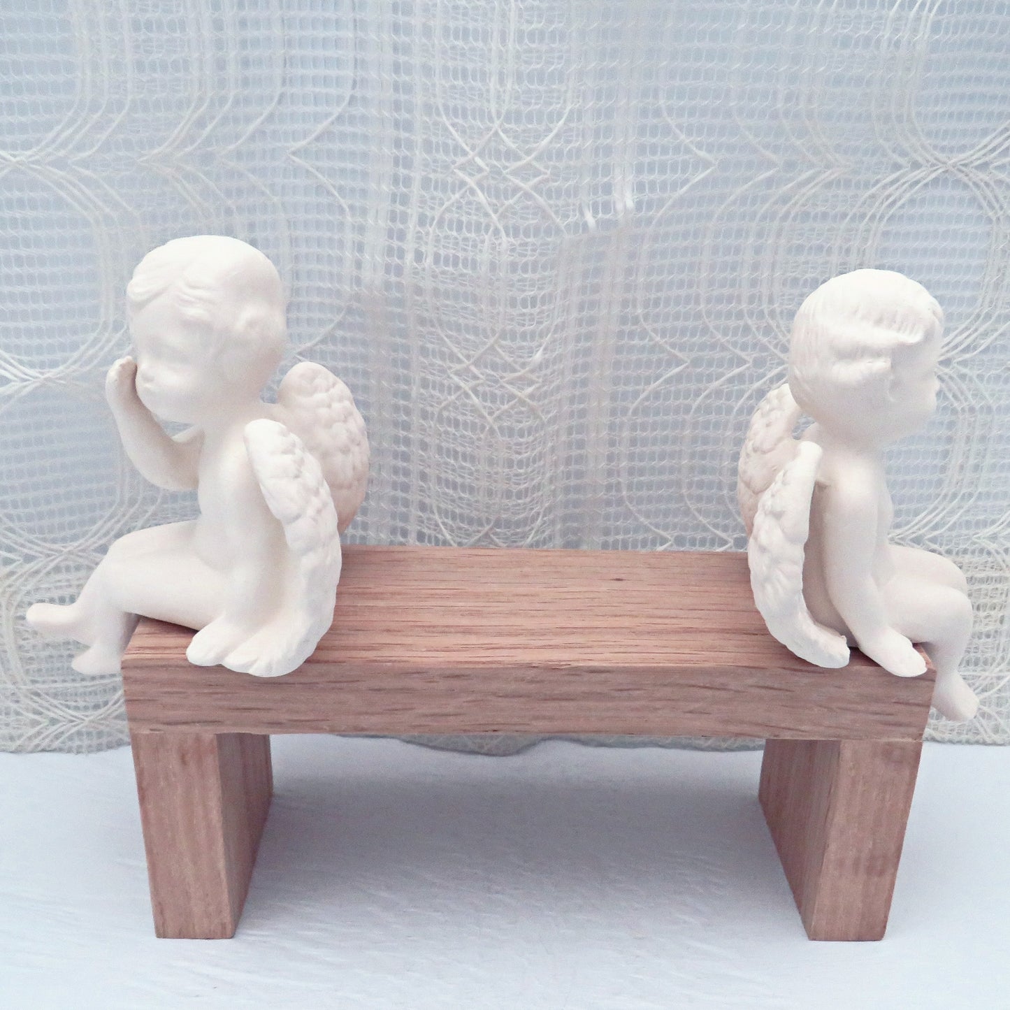 Handmade Paintable Ceramic Cherub Figuines, Set of 2 Ready to Paint Ceramic Cherub Angel Statues, Cherub Statues Telling Secrets te
