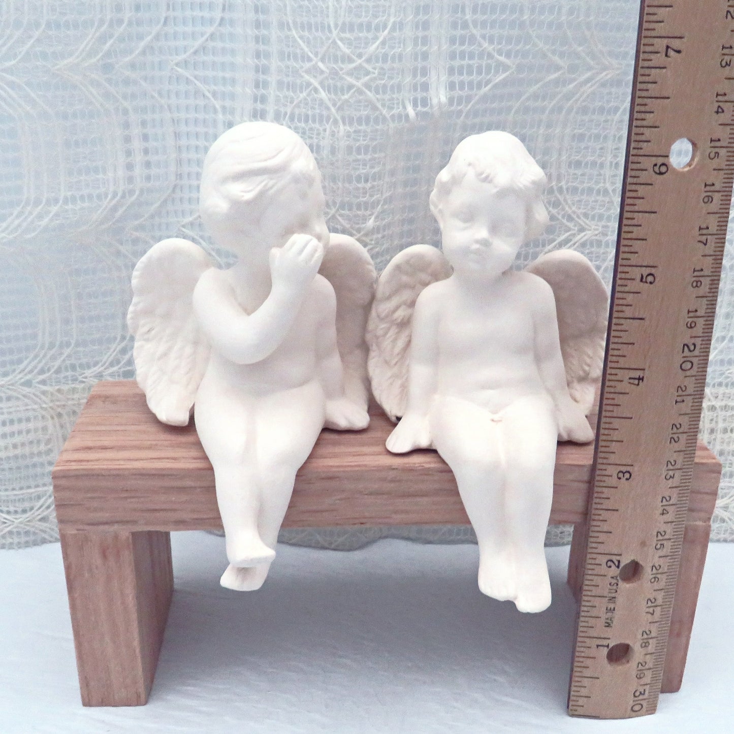 Handmade Paintable Ceramic Cherub Figuines, Set of 2 Ready to Paint Ceramic Cherub Angel Statues, Cherub Statues Telling Secrets te