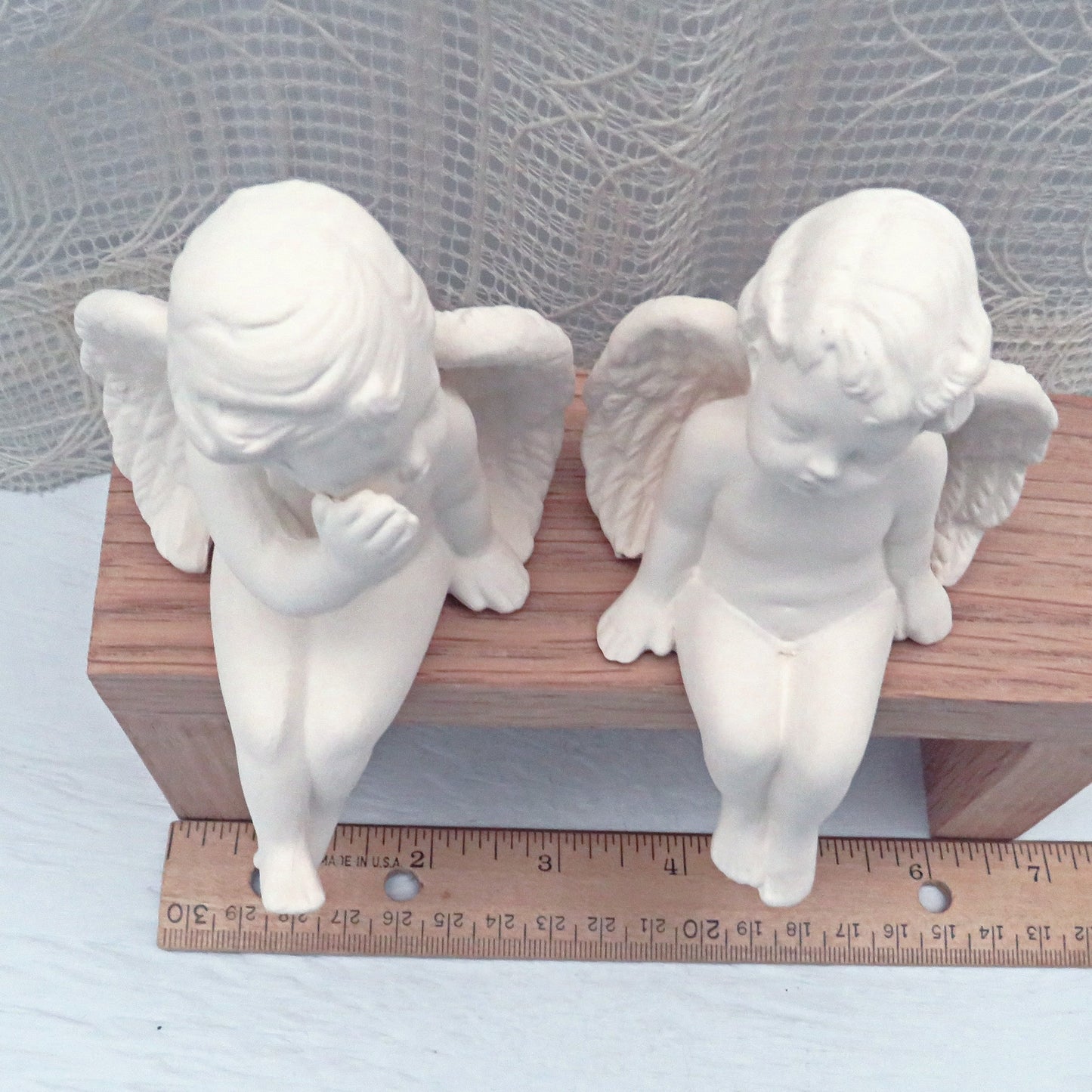 Handmade Paintable Ceramic Cherub Figuines, Set of 2 Ready to Paint Ceramic Cherub Angel Statues, Cherub Statues Telling Secrets te