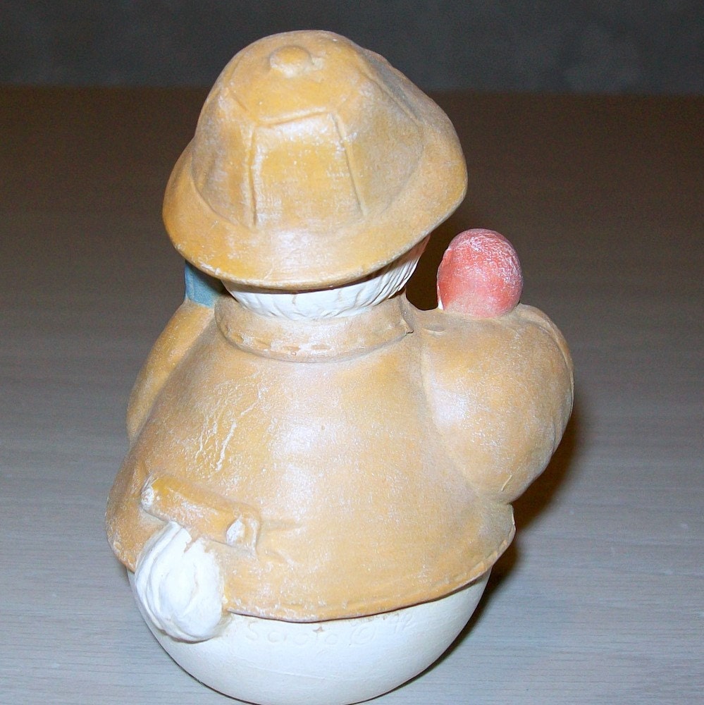 Duck Wearing Rain Coat / Handmade Ceramic Duck Figurine