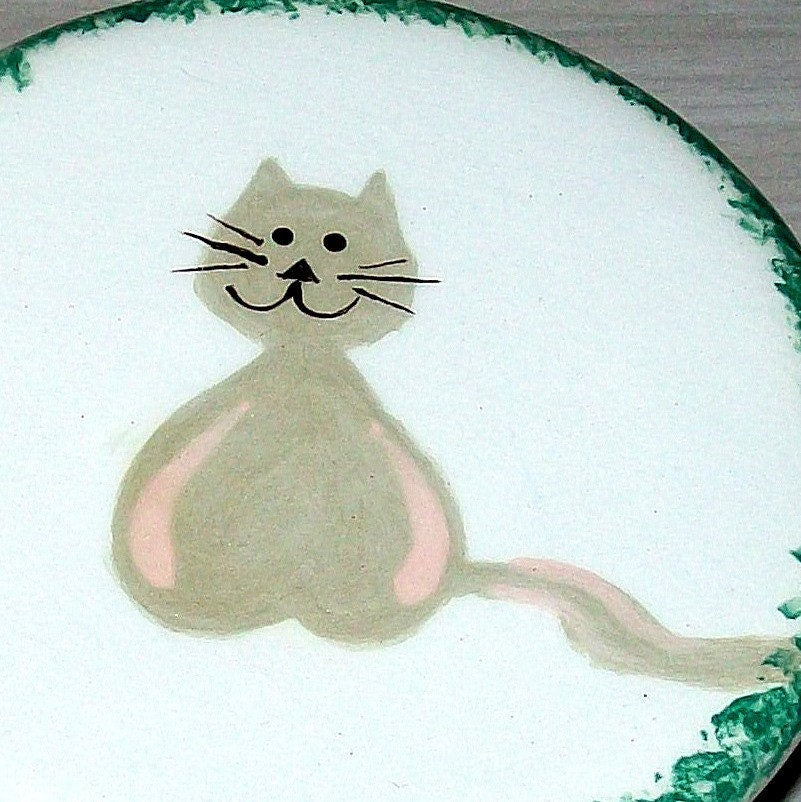 Handmade White Ceramic Trinket Dish with Cat, Prayer Box, Cat Lover Gift,