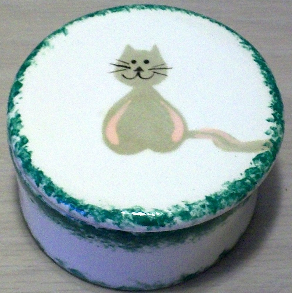 Handmade White Ceramic Trinket Dish with Cat, Prayer Box, Cat Lover Gift,