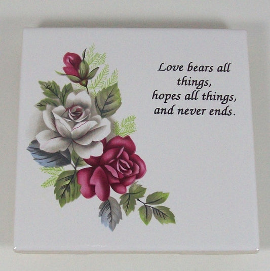 WhiteTrivet with Roses and Verse - Handmade Ceramic