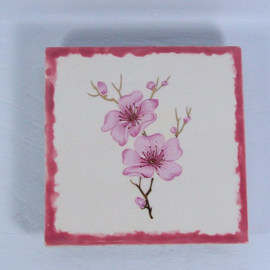 Ceramic Spoon Rest / Tile Trivet / Tea Bag Holder / Spoon Holder / Wine Glass Coaster / Ceramic Trivet / Cup Holder / Pink Flower Trivet