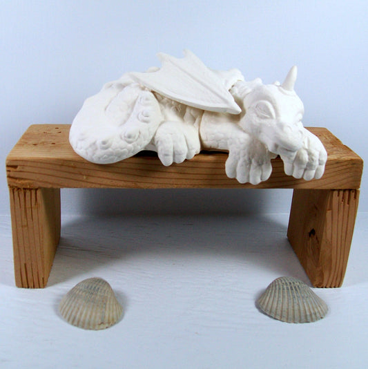 Handmade Unpainted Bisque Sleepy Shelf Dragon Figurine, Ceramic Dragon Statue, Ceramics to Paint, Paintable Ceramics, Ready to Paint