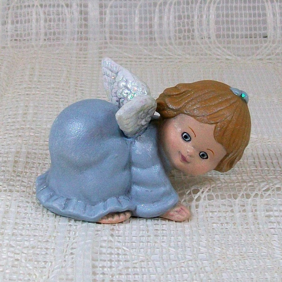 Handmade Ceramic Angel Figurine / Angel Statue / Cute Angel / Christian Home Decor / Angel Decor / Child Angel / Blue Angel