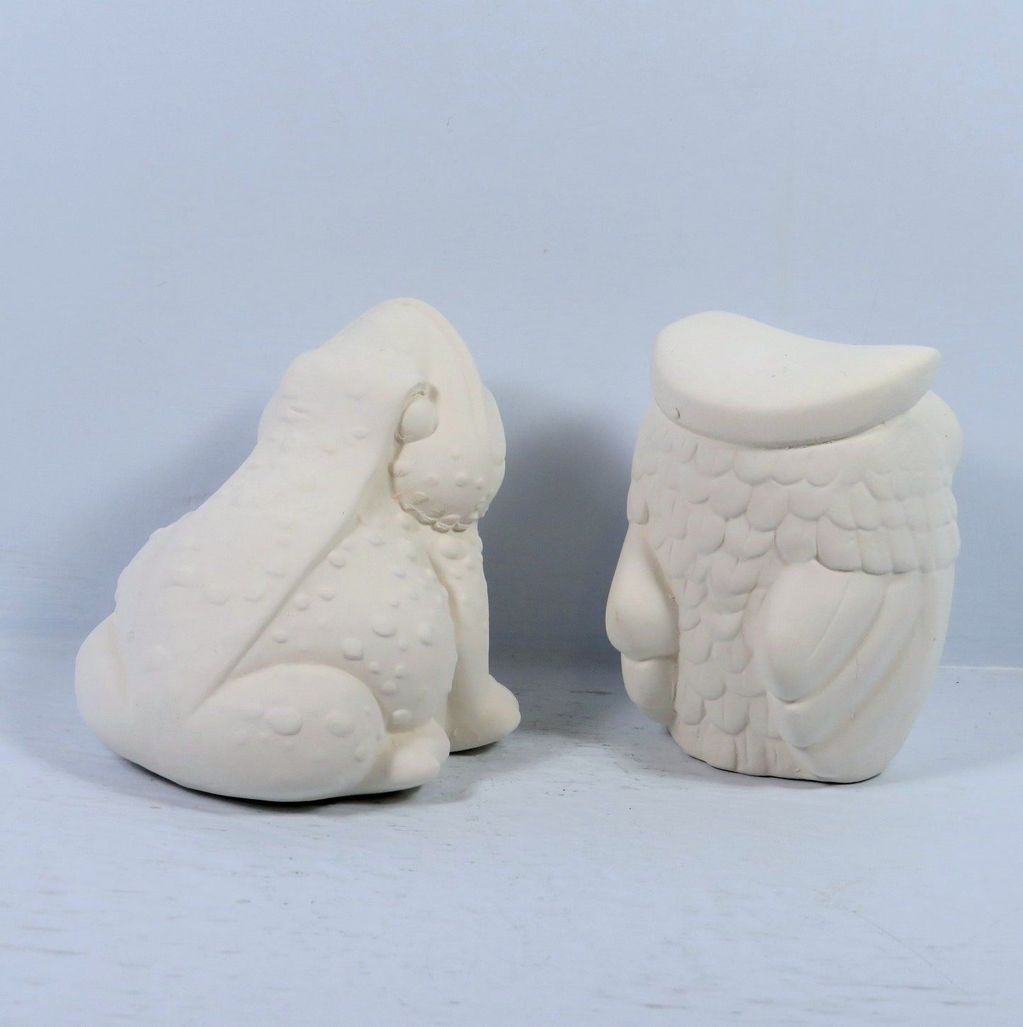 Handmade Ceramic Bisque Owl and Frog Figurines, Unpainted Owl Statue, Ready to Paint Frog Statue, Ceramics to Paint, Owl and Frog Decor