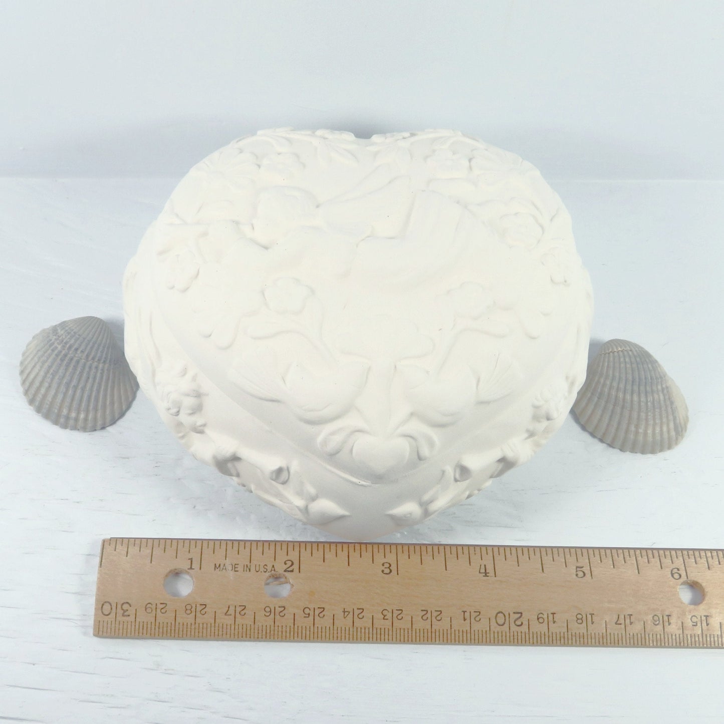 Handmade Unpainted Ceramic Angel Heart Shaped Covered Trinket Dish / Paint It Yourself Candy Dish and Lid / Ready To Paint / Angel Decor