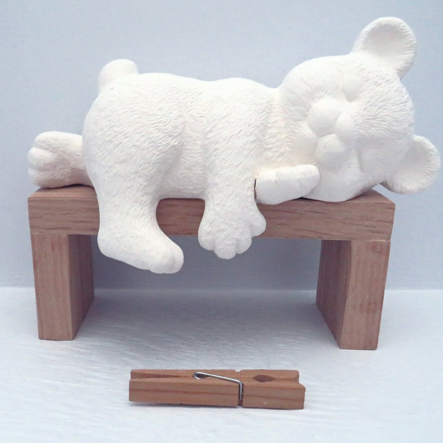 Handmade Unpainted Ceramic Bisque Sleepy Shelf Bear Figurine / Paintable Ceramic Resting Bear Statue / Ceramics to Paint / Ready to Paint