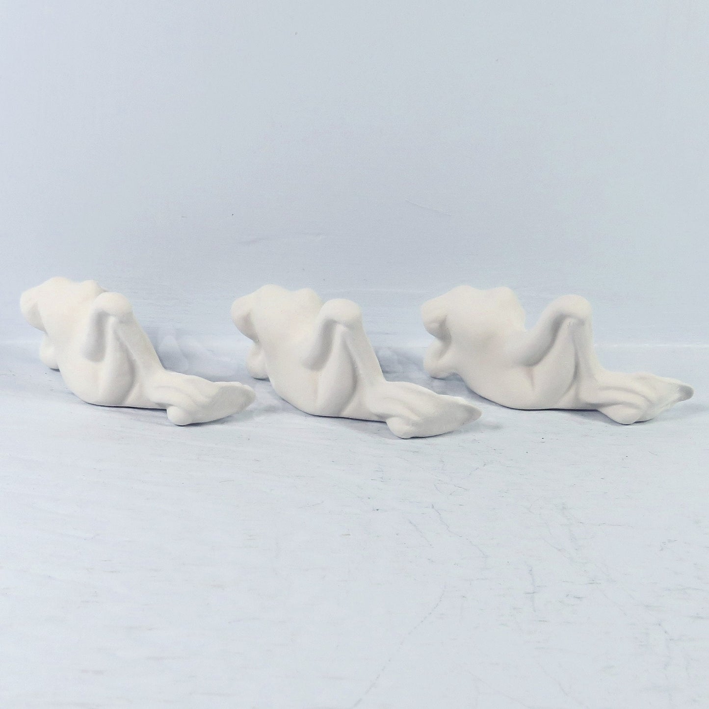 Small Unpainted Ceramic Bisque Frog Figurines / Set of 3 Frog Statues / Bisqueware / Ceramics to Paint / Paint it Yourself / Ready to Paint