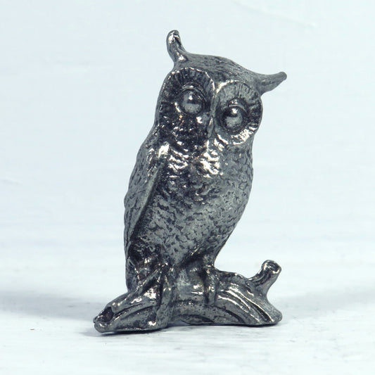 Miniature Vintage Owl Figurine / Woodland Decor / Small Pewter Owl Statue  Sitting on Branch / Tiny Owl Decor / Owl Lover Gift / Owl Present