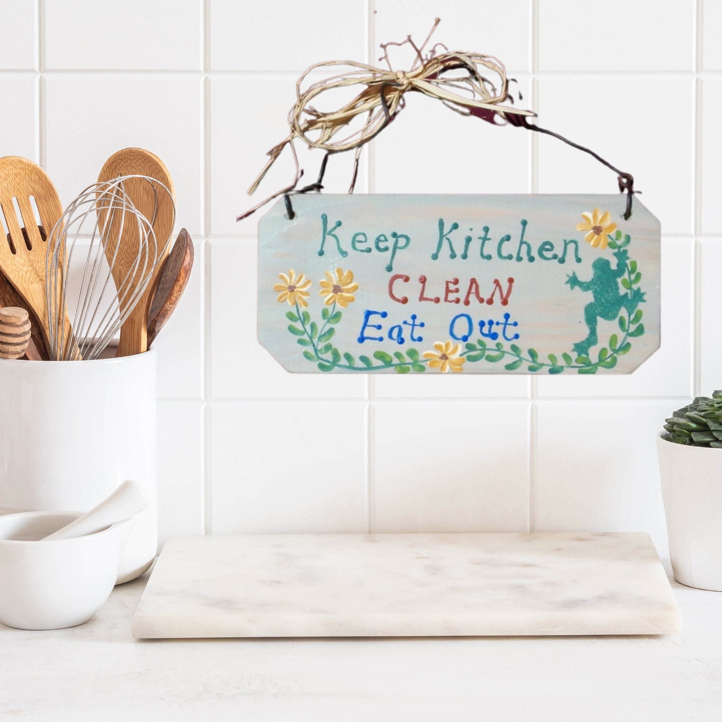 Handmade Rustic Wood Sign For Kitchen / Kitchen Wall Art / Frog Decor / Rustic Wood Wall Decor / Hand Painted Wooden Kitchen Sign