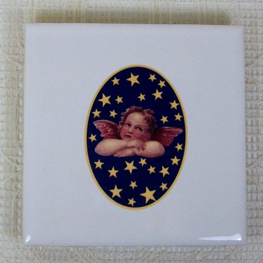 White Ceramic Trivet with Angel | Ceramic Coaster | Kitchen Trivet | Spoon Rest