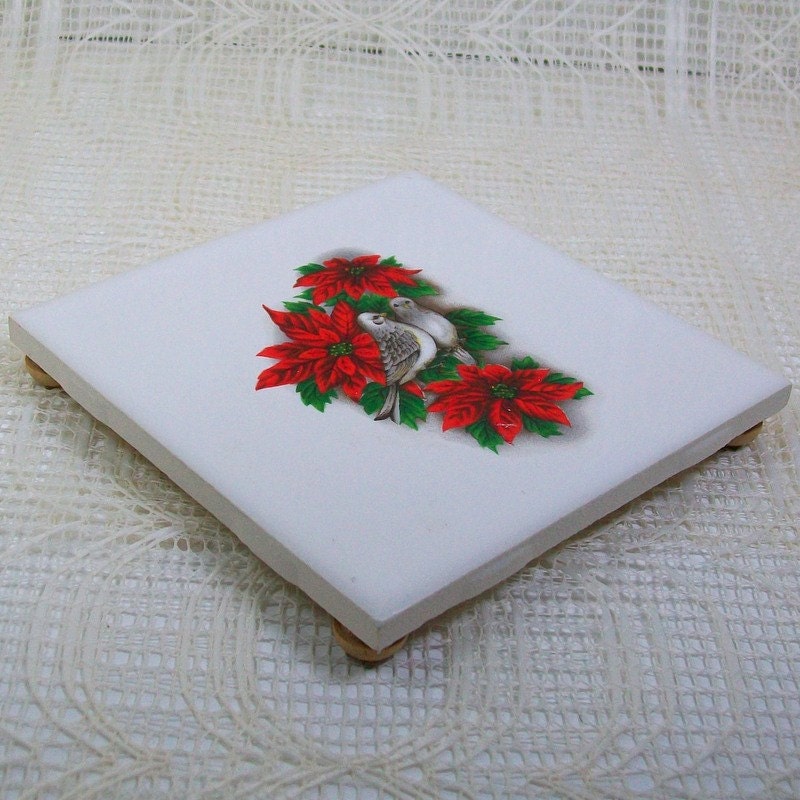 Ceramic Trivet with Poinsettias
