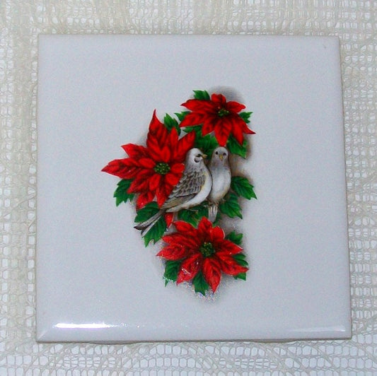 Ceramic Trivet with Poinsettias