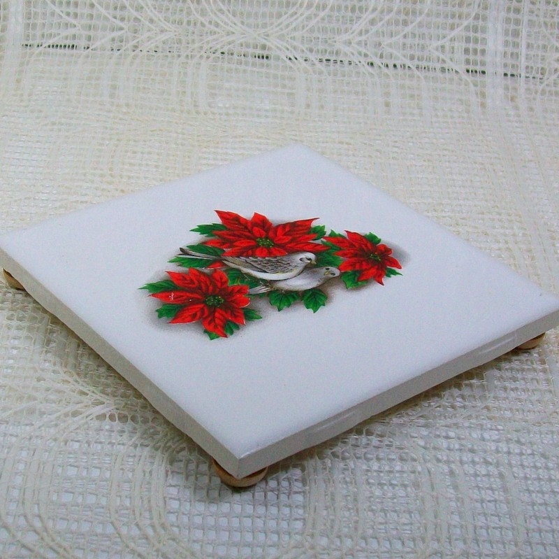 Ceramic Trivet with Poinsettias