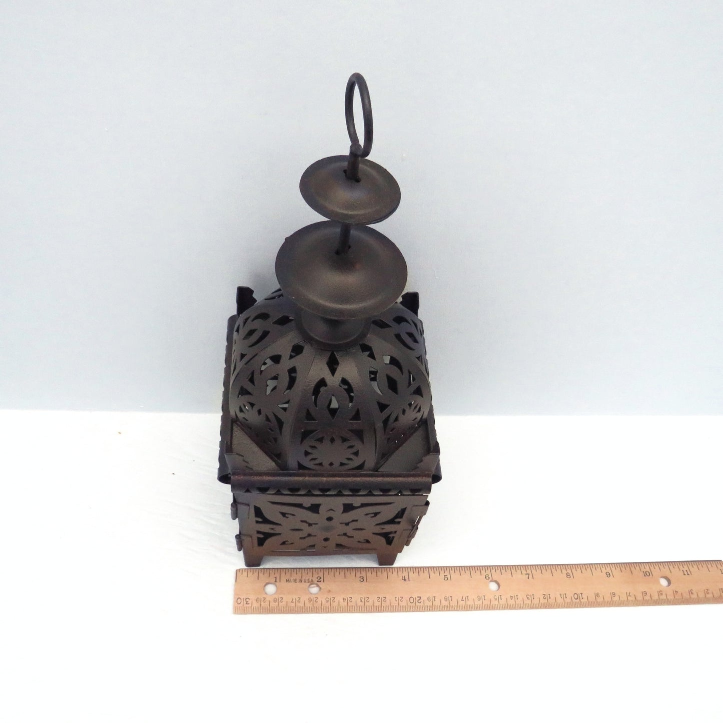 Vintage Brown Metallic Votive Candle Holder With Door and Metallic Carvings / Vintage Decor / Candle Lover Gift / Hanging Votive Holder