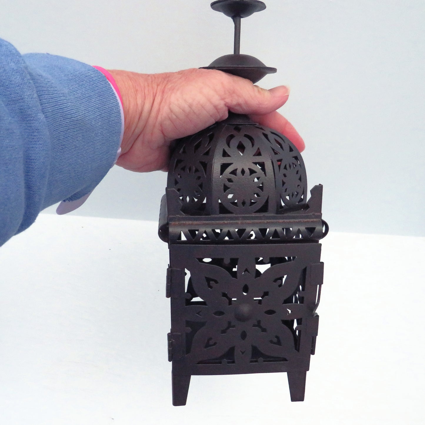Vintage Brown Metallic Votive Candle Holder With Door and Metallic Carvings / Vintage Decor / Candle Lover Gift / Hanging Votive Holder