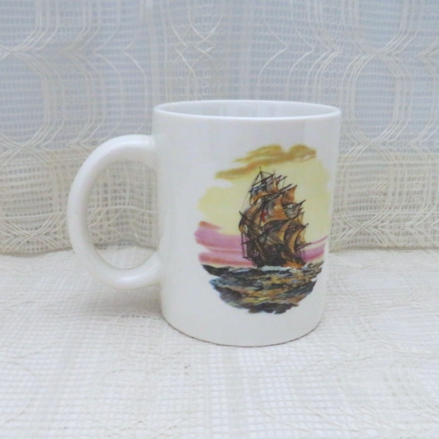 Handmade Nautical Style Coffee Mug with Clipper Ship, 11 Ounce Coffee Cup