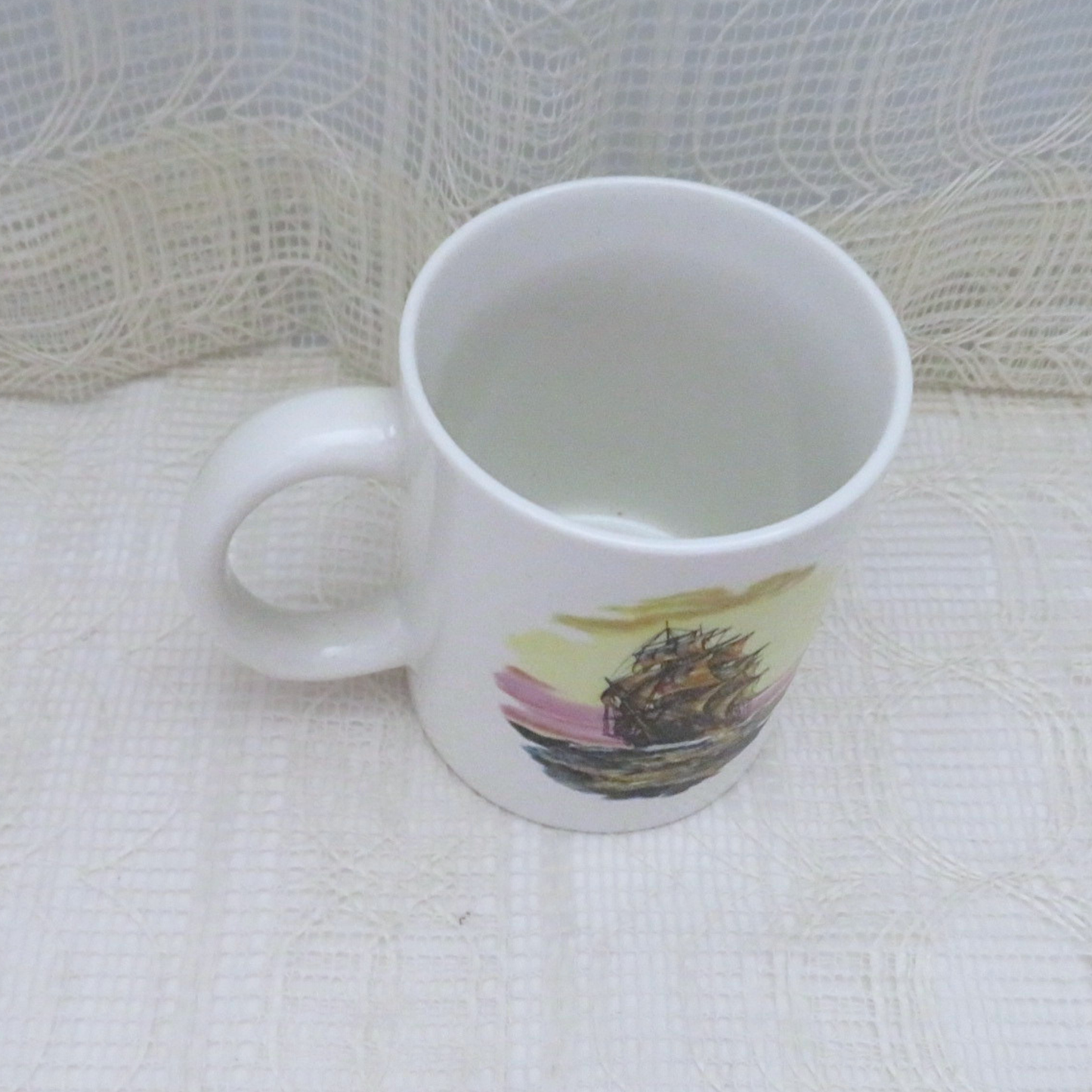Handmade Nautical Style Coffee Mug with Clipper Ship, 11 Ounce Coffee Cup