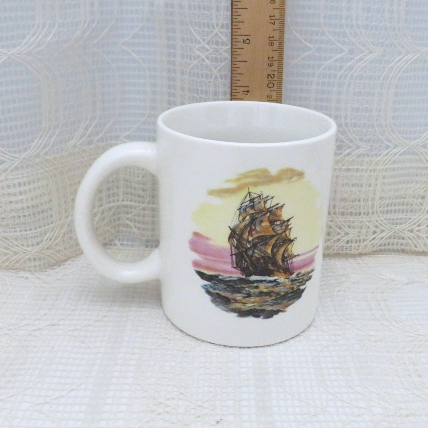 Handmade Nautical Style Coffee Mug with Clipper Ship, 11 Ounce Coffee Cup