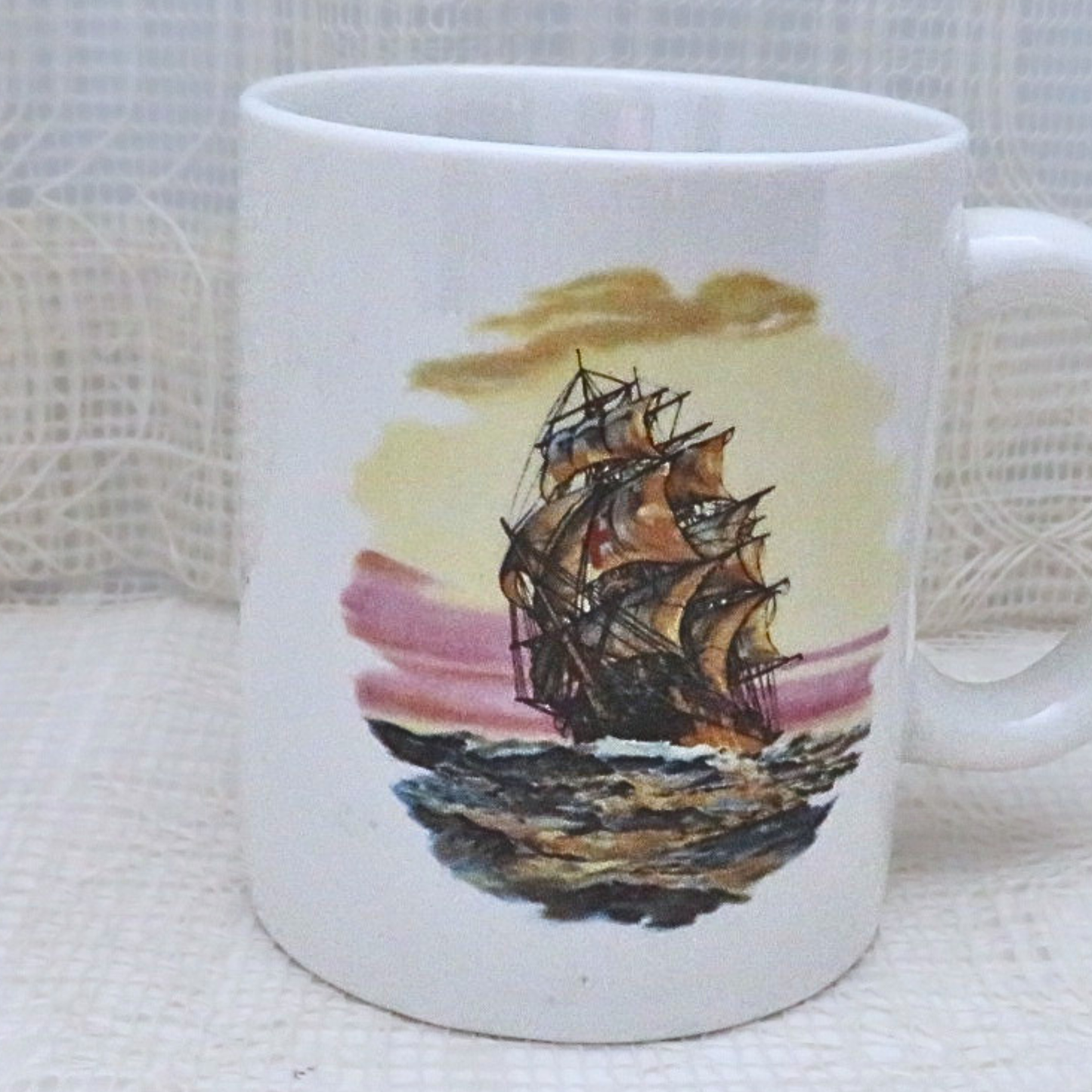 Handmade Nautical Style Coffee Mug with Clipper Ship, 11 Ounce Coffee Cup