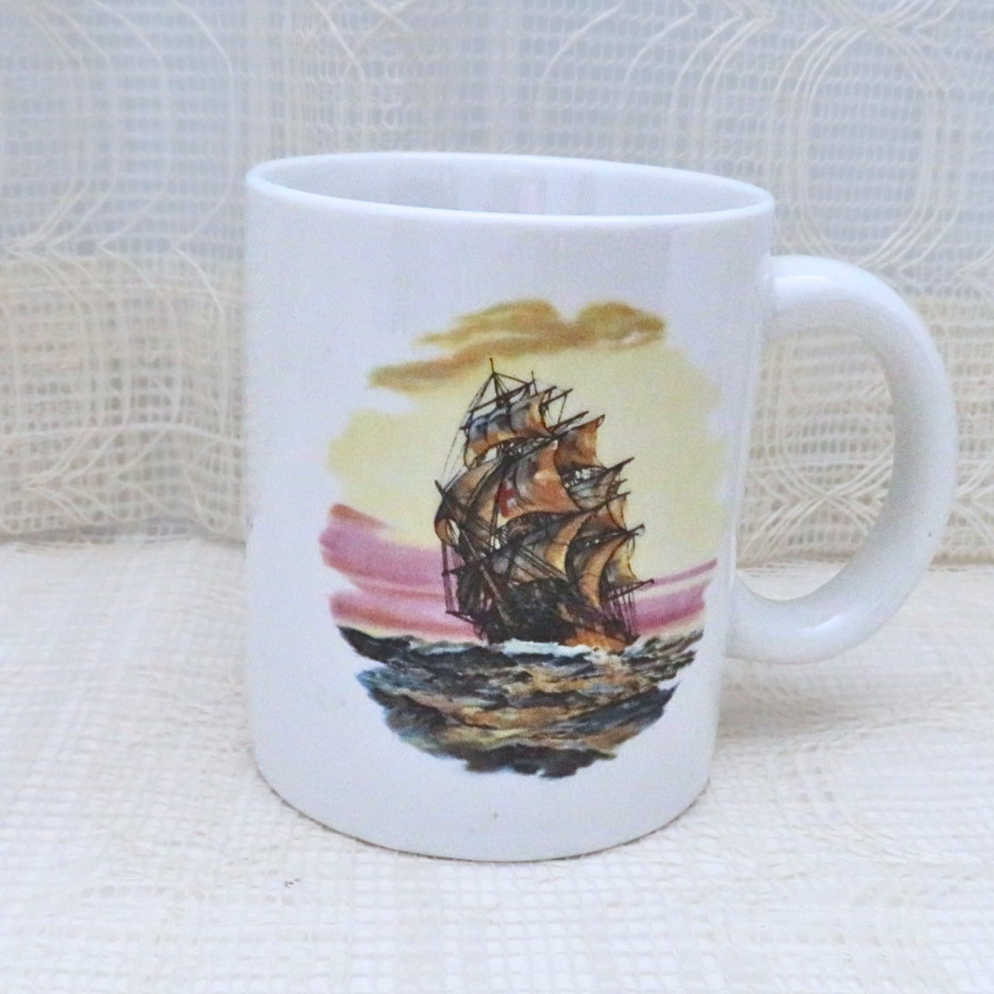 Handmade Nautical Style Coffee Mug with Clipper Ship, 11 Ounce Coffee Cup