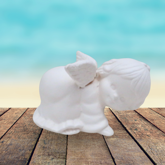 Handmade Ready to Paint Unpainted Ceramic Bisque Playful Angel Figurine, Ceramics to Paint, Unpainted Angel Statue, Angel Gift, Angel Decor