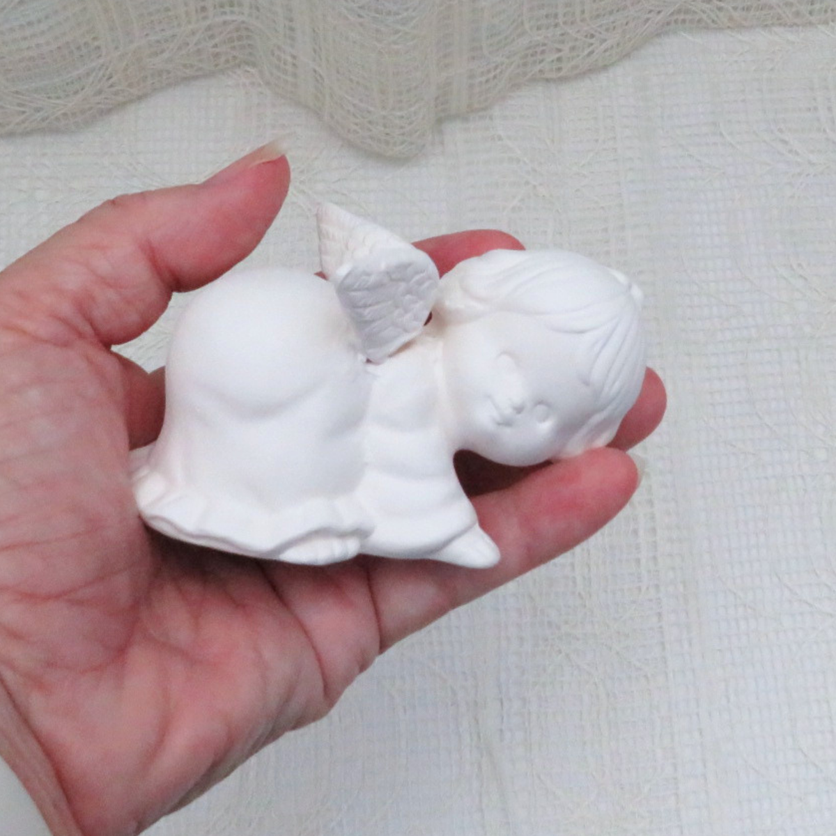 Handmade Ready to Paint Unpainted Ceramic Bisque Playful Angel Figurine, Ceramics to Paint, Unpainted Angel Statue, Angel Gift, Angel Decor