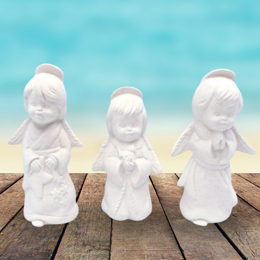 Handmade Ready to Paint Set of 3 Angel Figurines