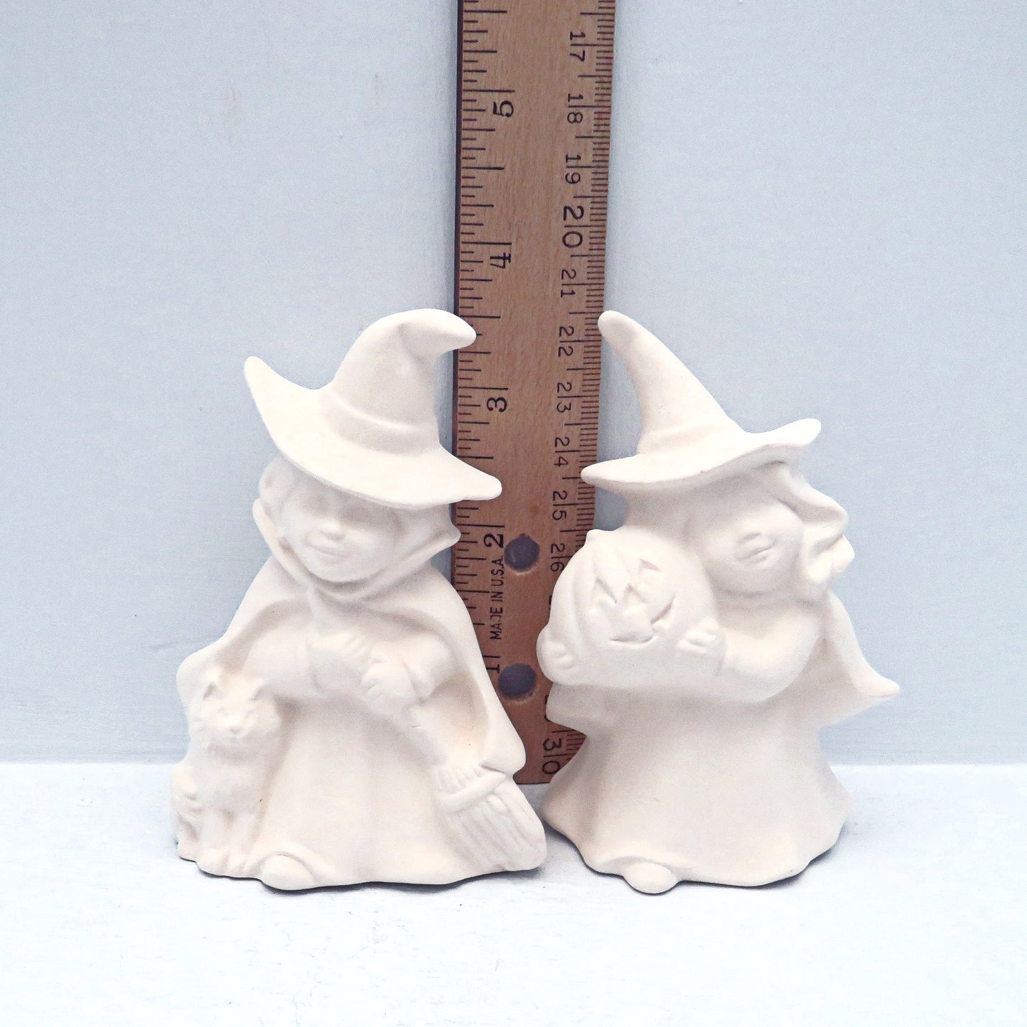 Handmade Ceramic Witch Statues, Witch Figurines, Halloween Decor, Unpainted Bisque, Ready to Paint Ceramics, Paintable Ceramics