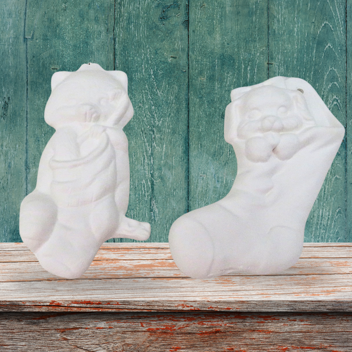 Handmade Paintable Ceramic Ornaments, Raccoon & Puppy, Christmas Tree Decor, Ready to Paint, Paint Project for Family