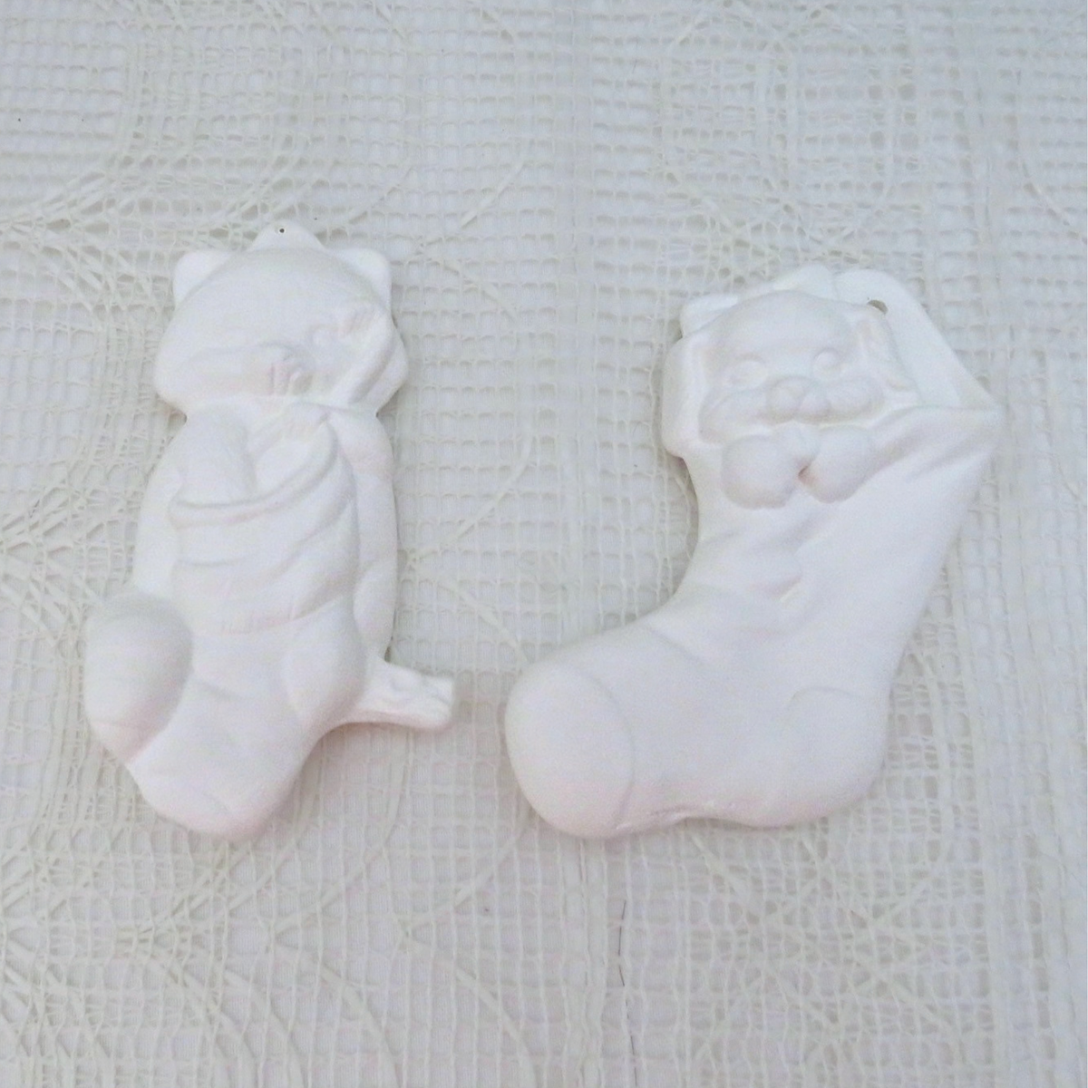 Handmade Paintable Ceramic Ornaments, Raccoon & Puppy, Christmas Tree Decor, Ready to Paint, Paint Project for Family