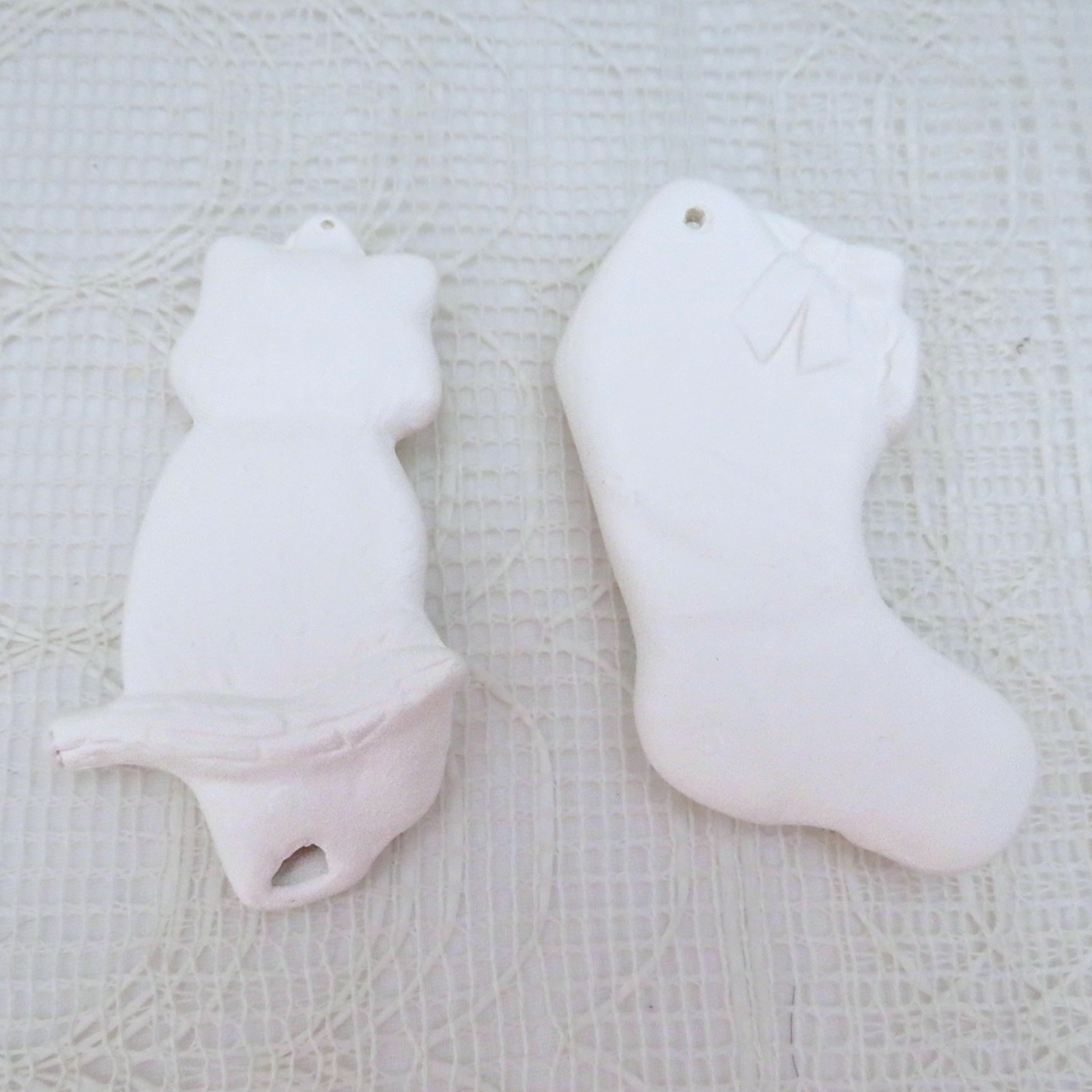 Handmade Paintable Ceramic Ornaments, Raccoon & Puppy, Christmas Tree Decor, Ready to Paint, Paint Project for Family