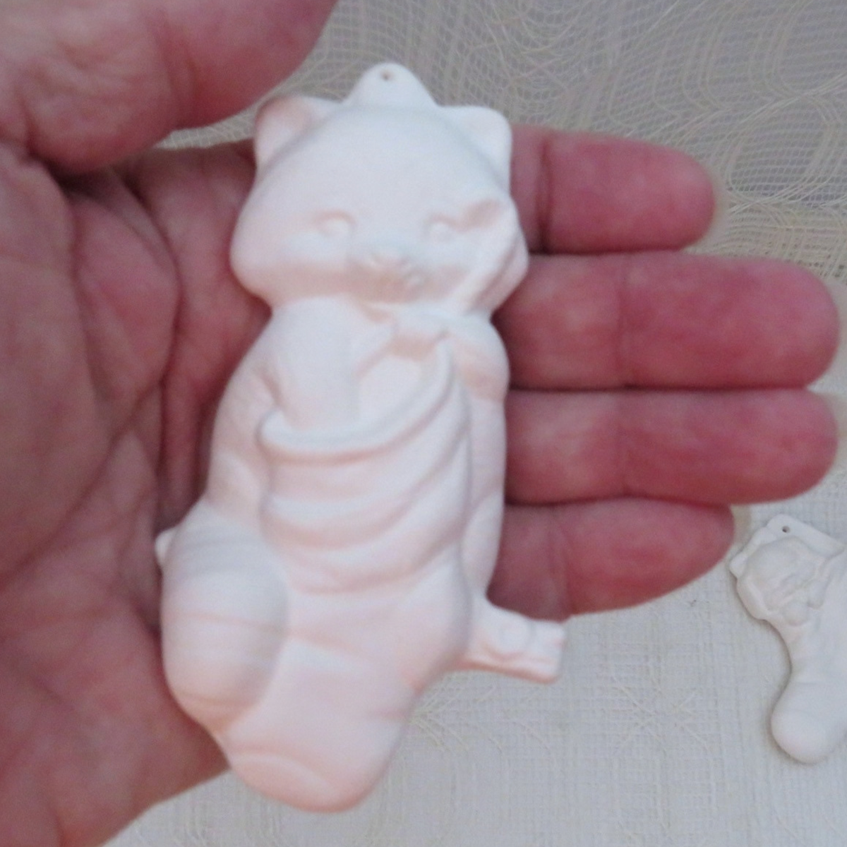Handmade Paintable Ceramic Ornaments, Raccoon & Puppy, Christmas Tree Decor, Ready to Paint, Paint Project for Family