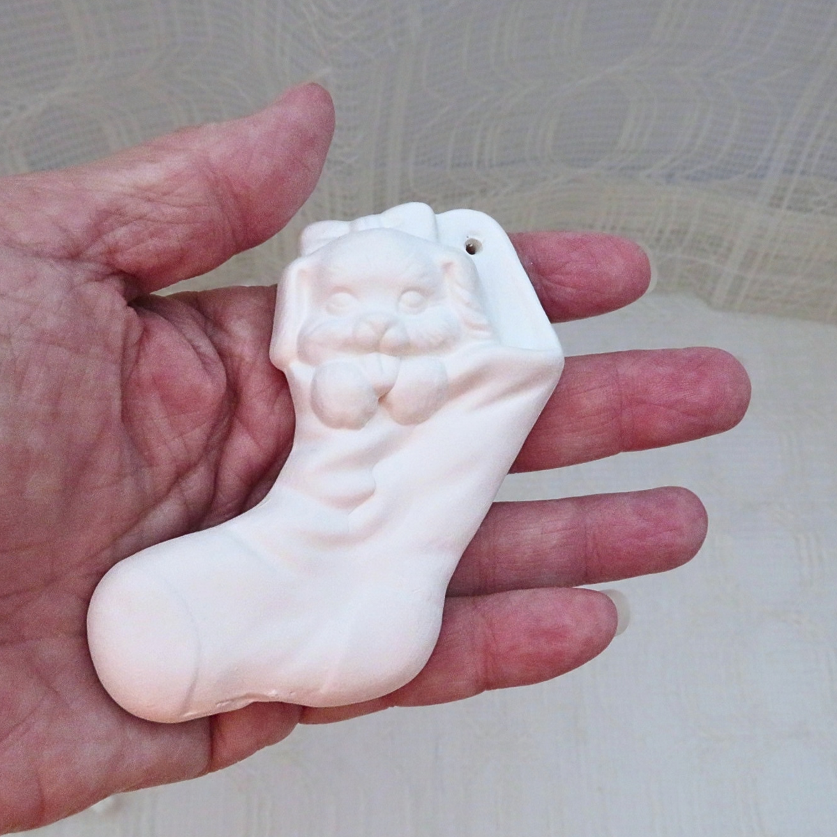 Handmade Paintable Ceramic Ornaments, Raccoon & Puppy, Christmas Tree Decor, Ready to Paint, Paint Project for Family