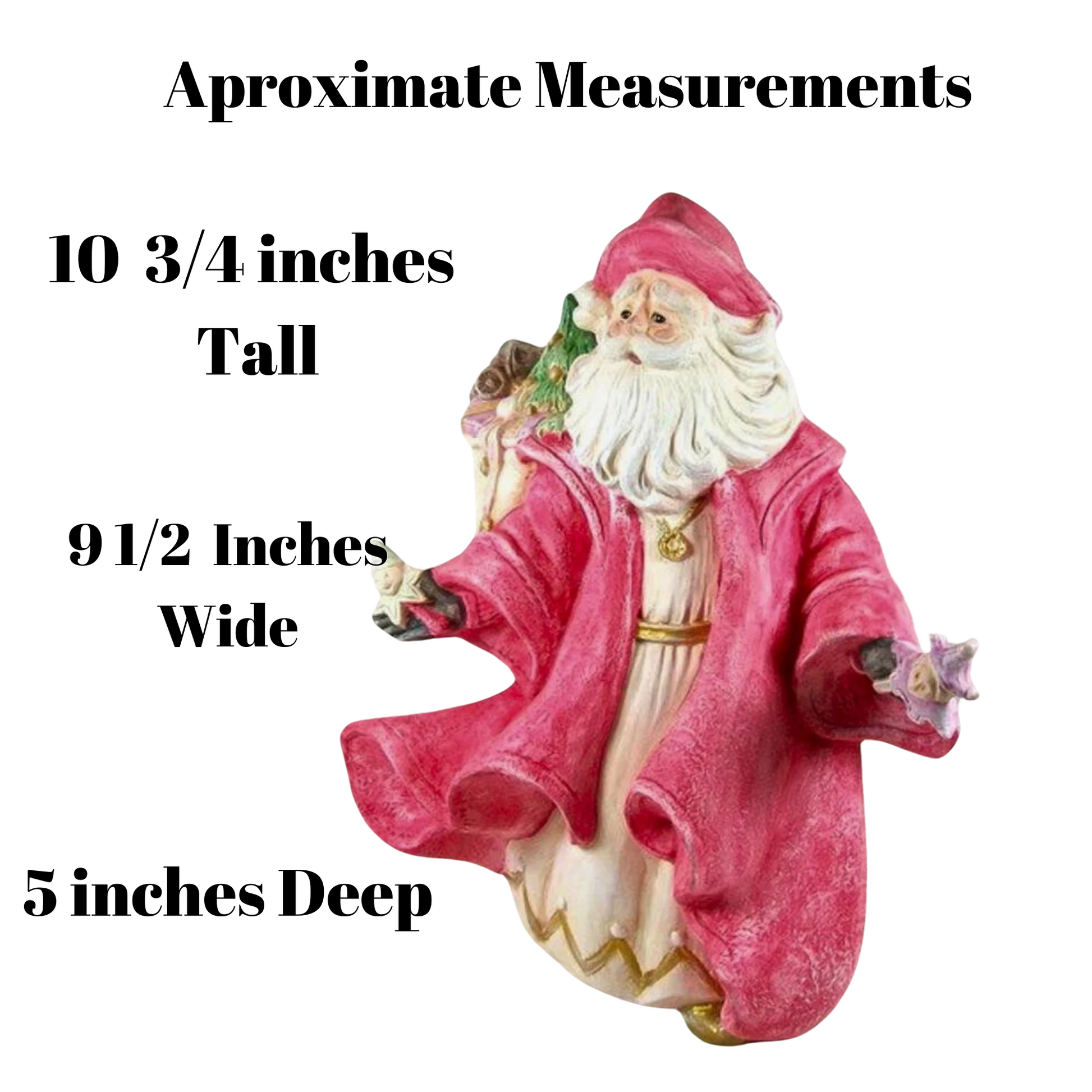 Photo of handmade ceramic santa statue with measurements written on the side.