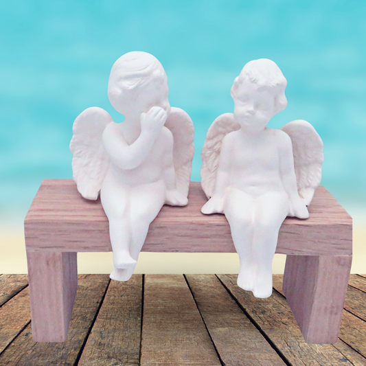 Handmade Paintable Ceramic Cherub Figuines, Set of 2 Ready to Paint Ceramic Cherub Angel Statues, Cherub Statues Telling Secrets