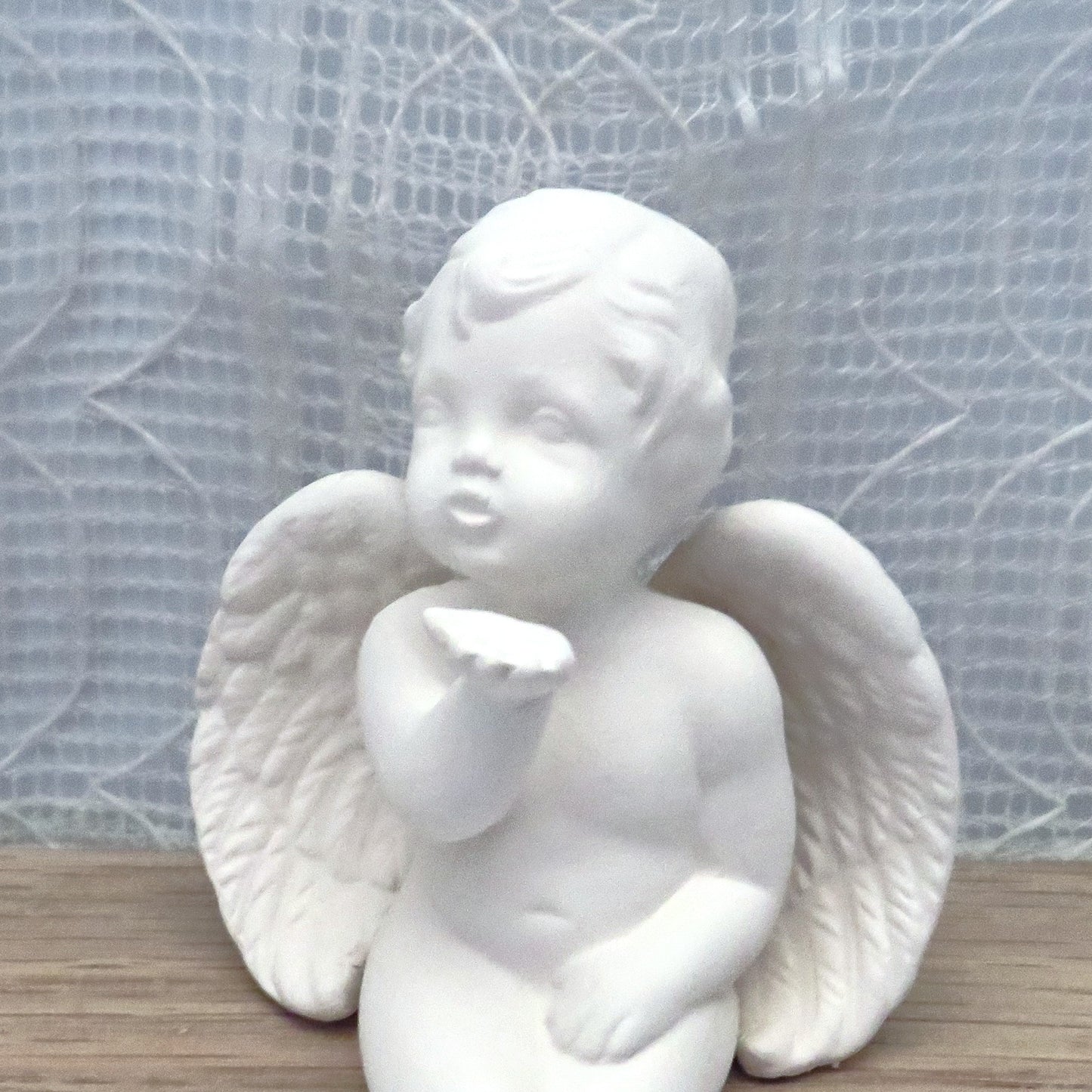 Handmade Ceramic Bisque Cherub Blowing Kiss Figurine, Unpainted Angel Statue, Ceramics to Paint, Paintable Ceramics, Ready to Paint, Angel Lover Gift