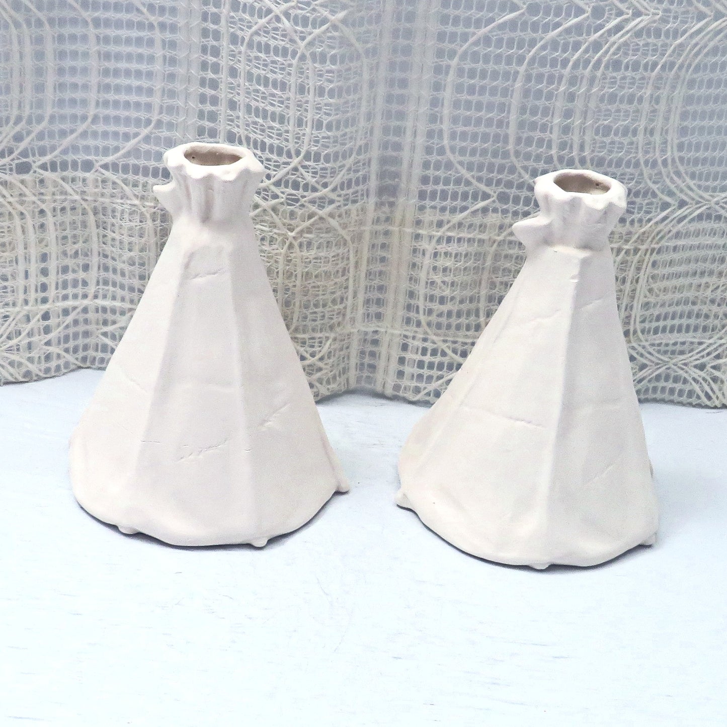 Unpainted Ceramic TeePee Figurines, Ready to Paint Handmade Tee Pee Statues, Paintable Bisqueware