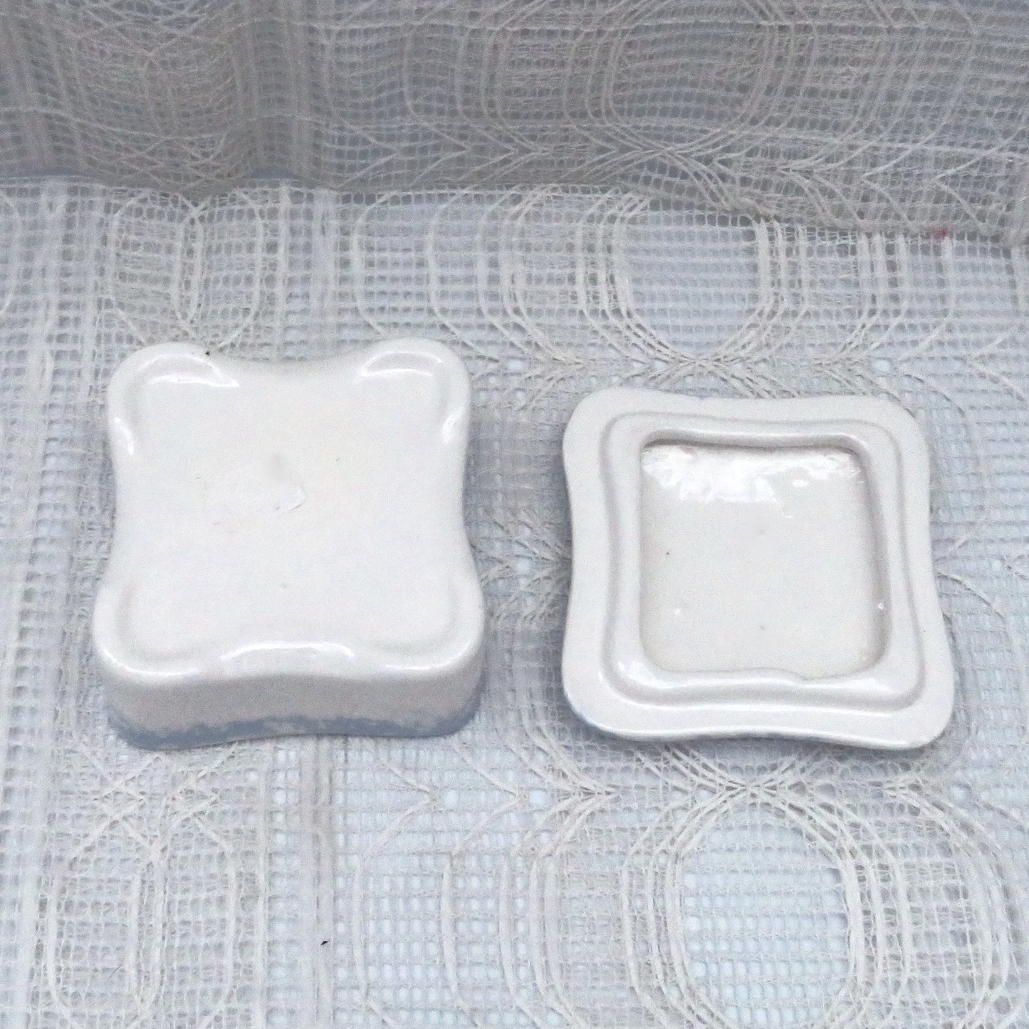 Handmade Ceramic Square Trinket Dish White and Blue Lidded with Inspirational Message, Handpainted Trinket Box, Candy Dish