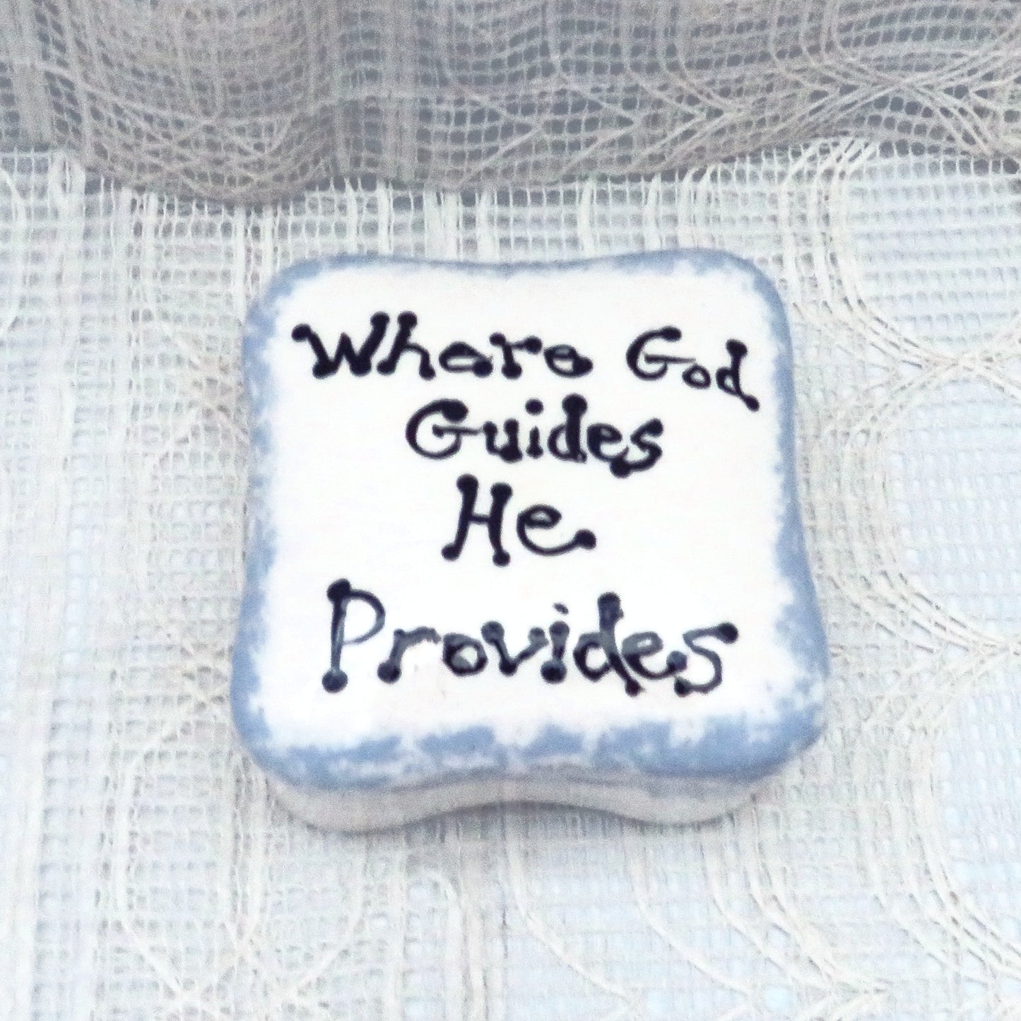 Handmade Ceramic Square Trinket Dish White and Blue Lidded with Inspirational Message, Handpainted Trinket Box, Candy Dish