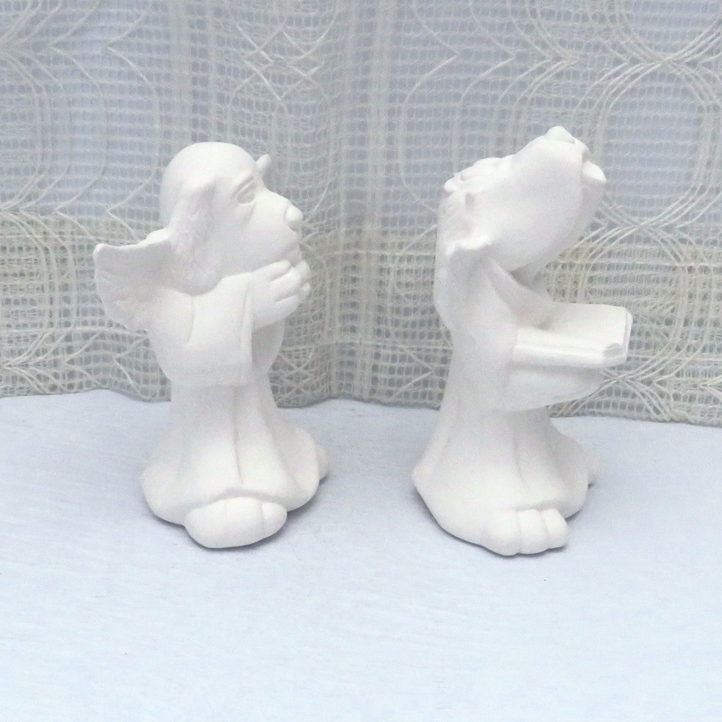 Handmade Set of Two Ready to Paint Ceramic Dog Angel Figurines/ Unpainted Ceramics / Ceramic Bisque / Ceramics to Paint  / Angel Figurines