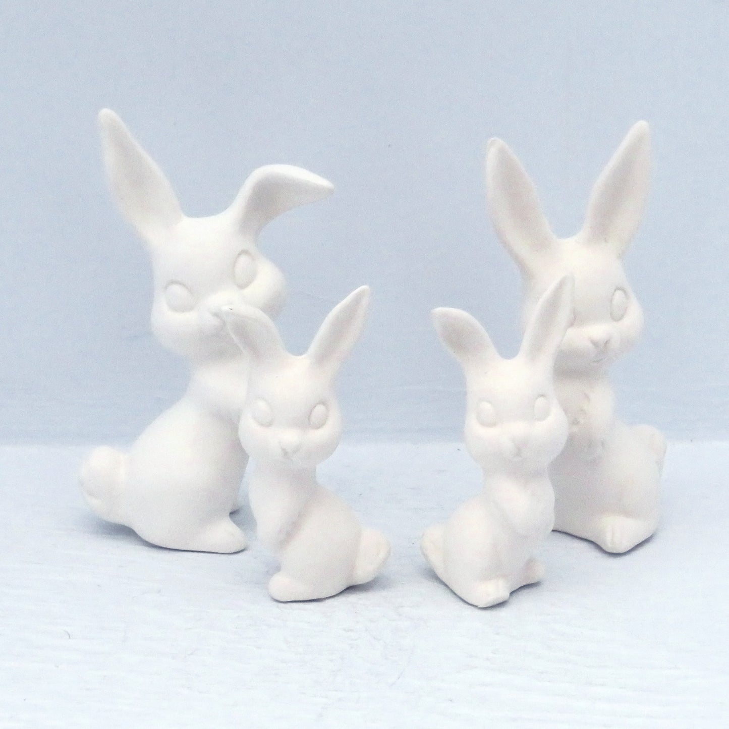 Handmade Set of 4 Ready to Paint Ceramic Bunny Figurines for Bunny Lover Gift