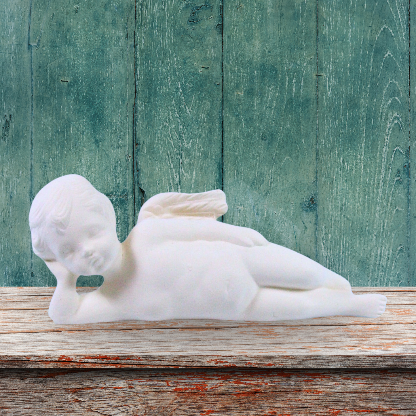 Handmade Ready to Paint Ceramic Cherub Angel Figurine Lying On His Side, Angel Decor, Angel Gift, Paintable Ceramic Cherub Statue