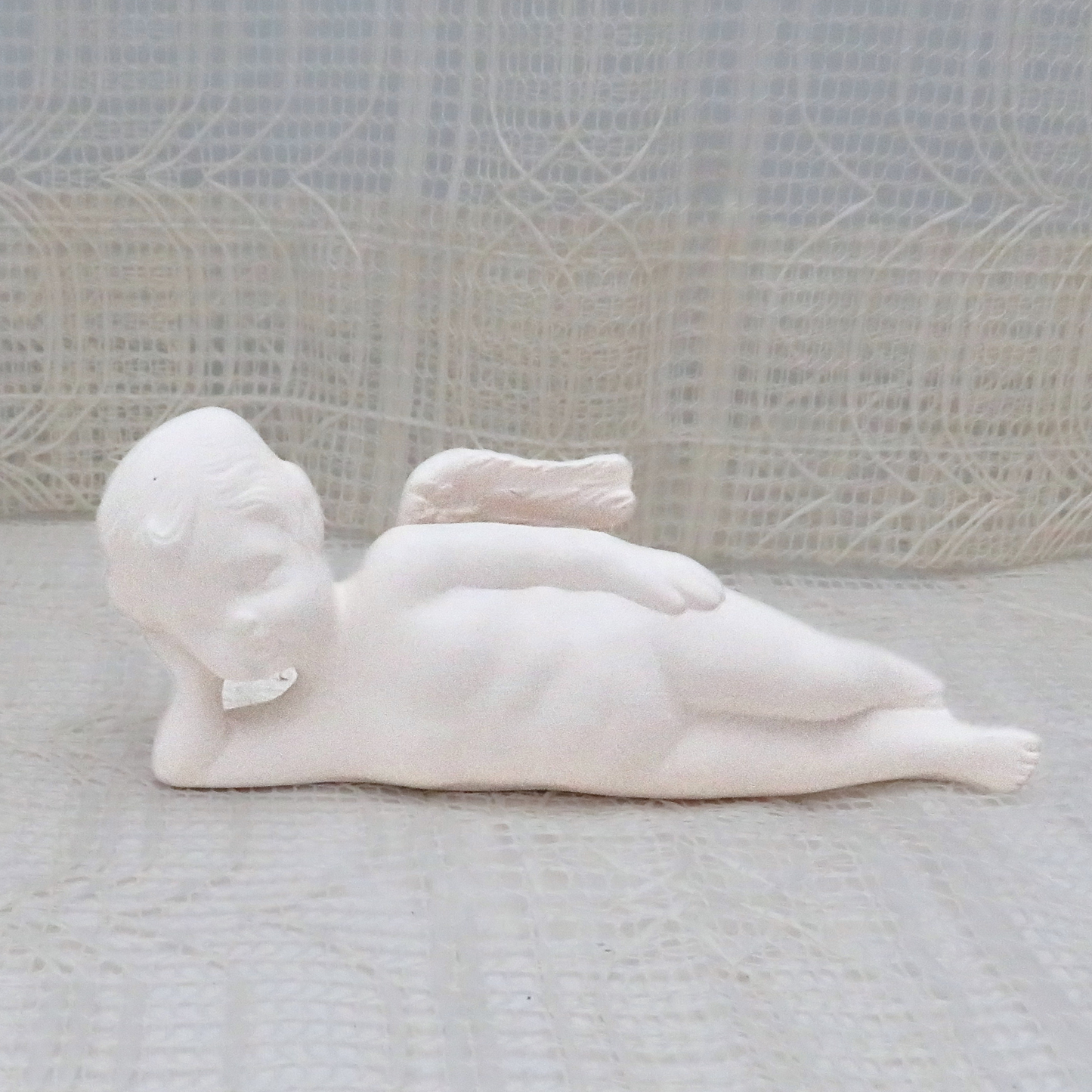 Handmade Ready to Paint Ceramic Cherub Angel Figurine Lying On His Side, Angel Decor, Angel Gift, Paintable Ceramic Cherub Statue