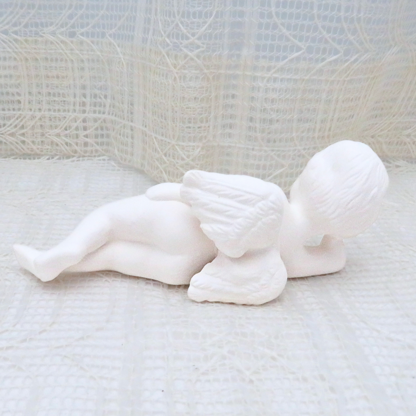 Handmade Ready to Paint Ceramic Cherub Angel Figurine Lying On His Side, Angel Decor, Angel Gift, Paintable Ceramic Cherub Statue