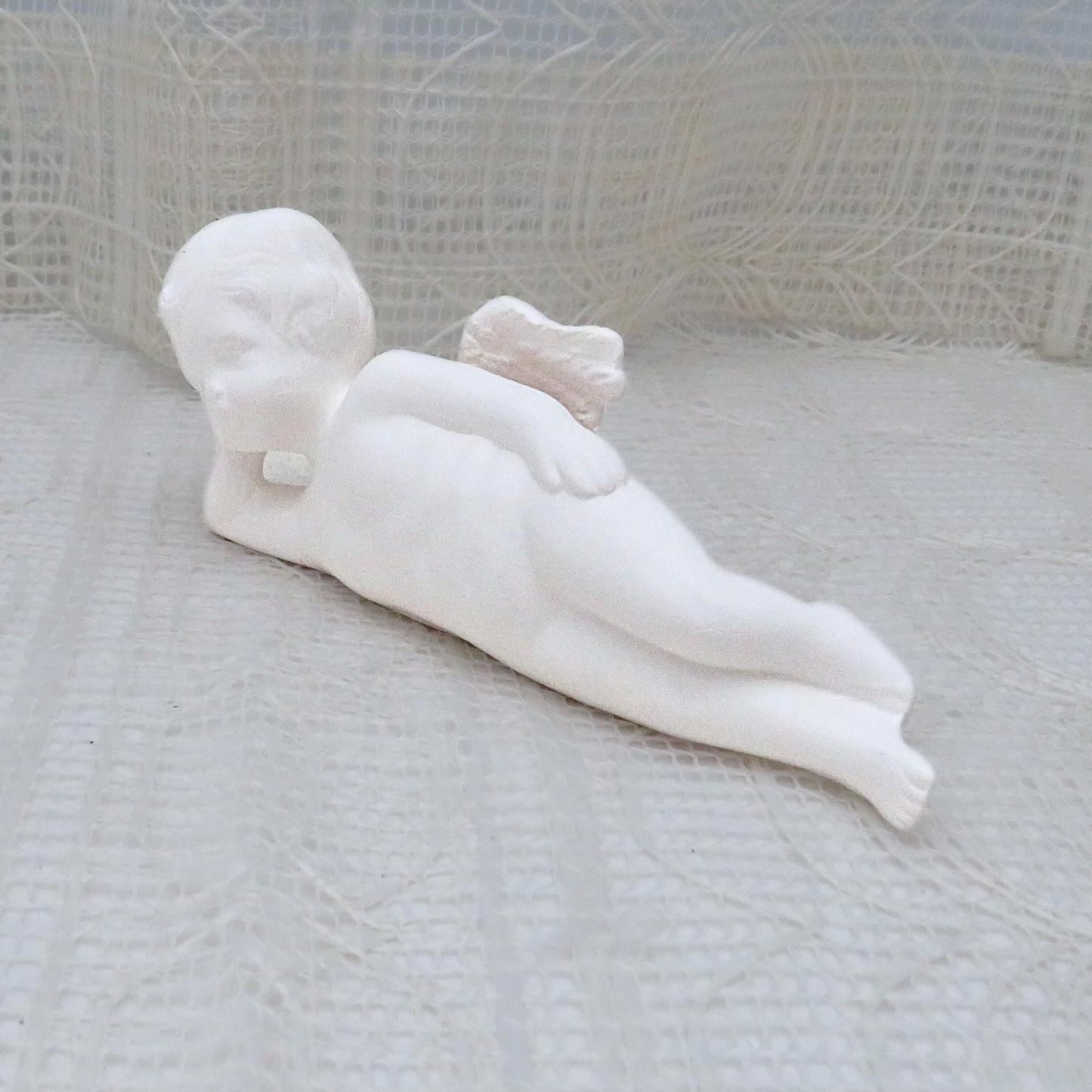 Handmade Ready to Paint Ceramic Cherub Angel Figurine Lying On His Side, Angel Decor, Angel Gift, Paintable Ceramic Cherub Statue