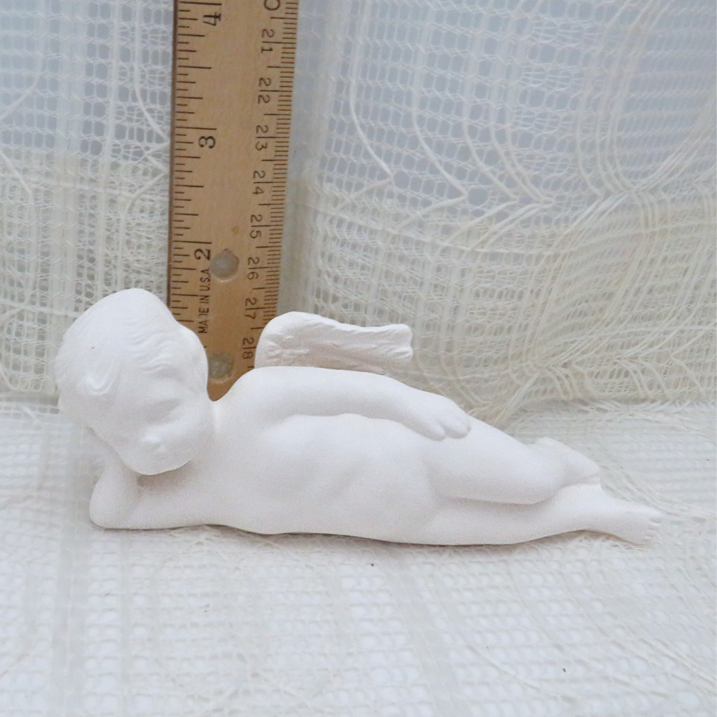 Handmade Ready to Paint Ceramic Cherub Angel Figurine Lying On His Side, Angel Decor, Angel Gift, Paintable Ceramic Cherub Statue